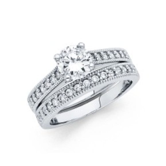 New 14K White Gold CZ Wedding Band